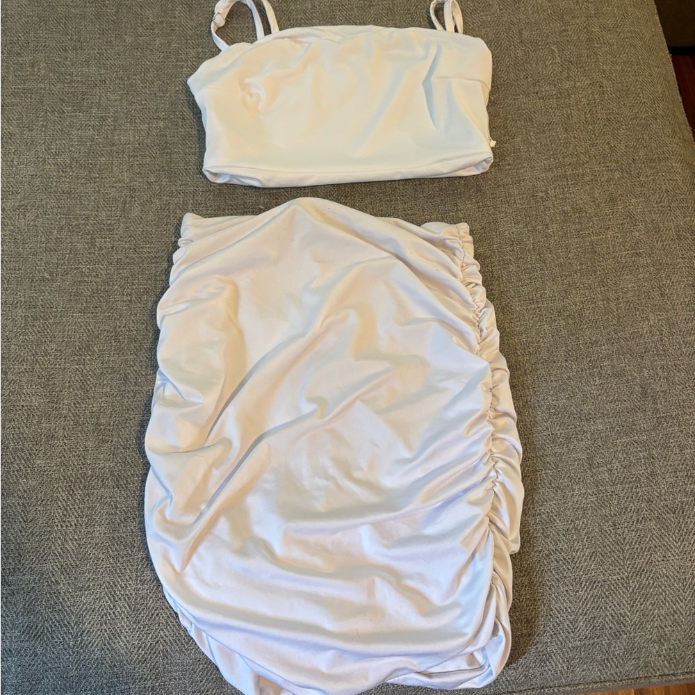 Amazon White Ruched Mini Skirt